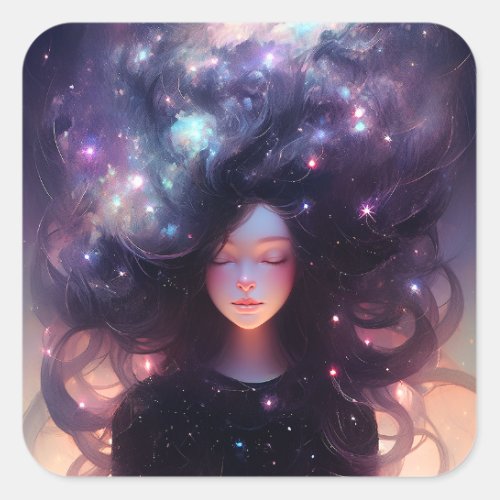 Anime Girl Made Of Stars Square Sticker