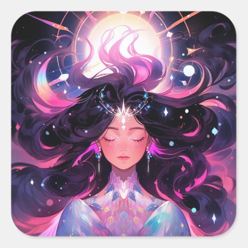 Anime Girl Magical Princess Square Sticker