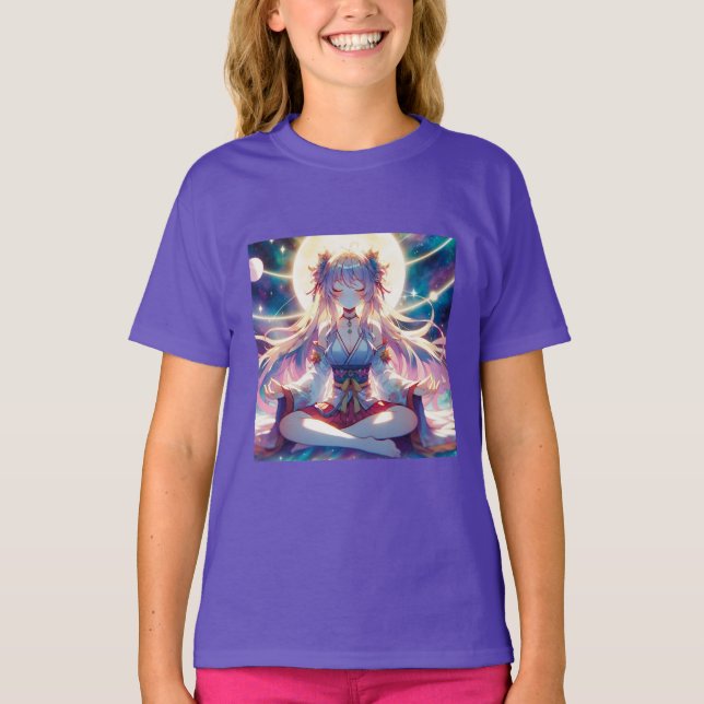 Anime Girl Meditating Spiritual T-Shirt (Front)