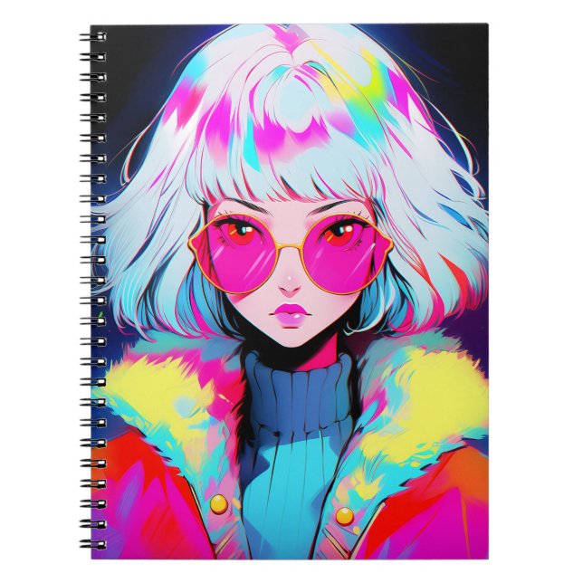 Anime Girl Modern Colorful Art Notebook (Front)