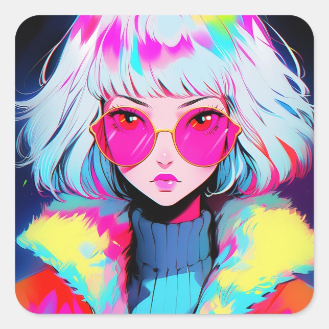 Anime Girl Modern Colorful Art Square Sticker (Front)