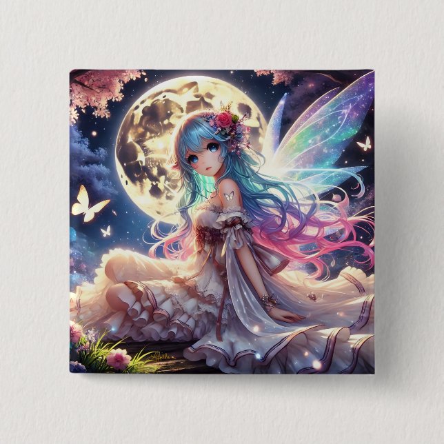 Anime Girl Moon Fairy Princess in Garden Button (Front)