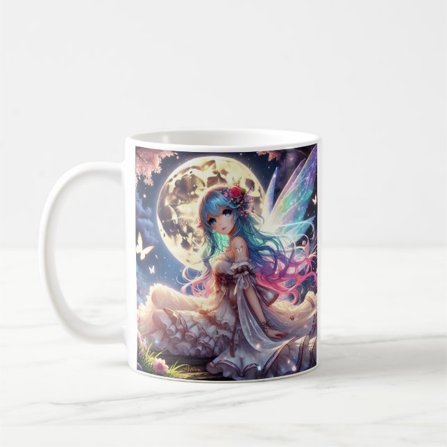 Anime Girl Moon Fairy Princess in Garden Coffee Mug (Left)
