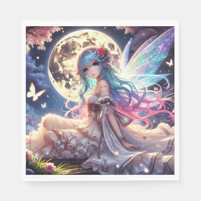 Anime Girl Moon Fairy Princess in Garden Napkins (Front)