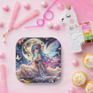 Anime Girl Moon Fairy Princess in Garden Paper Plates