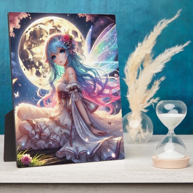 Anime Girl Moon Fairy Princess in Garden Plaque (Side)