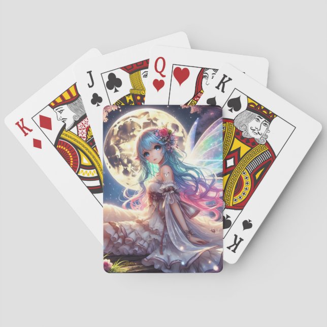Anime Girl Moon Fairy Princess in Garden Poker Cards (Back)