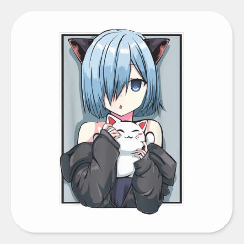 Anime Girl Neko Catgirl Pastel Kawaii Cat Manga Ja Square Sticker
