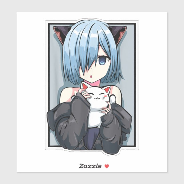 Anime Girl Neko Catgirl Pastel Kawaii Cat Manga Ja Sticker (Sheet)
