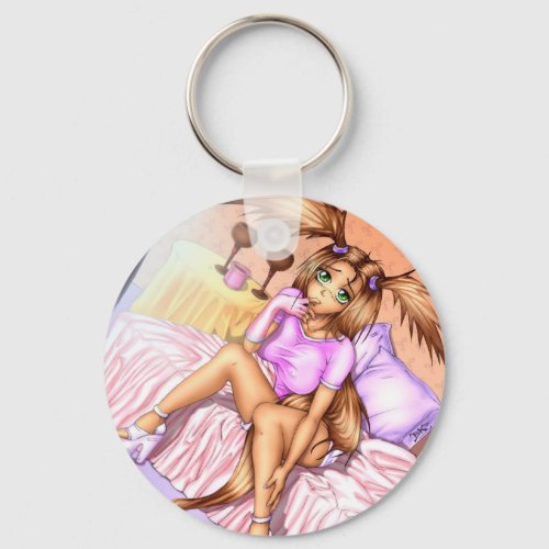 Anime Girl Nikki on Bed Keychain