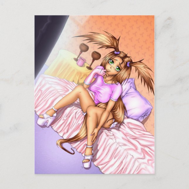 Anime Girl Nikki on Bed Postcard (Front)