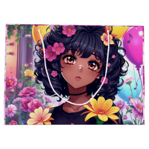 Anime Girl of Color Birthday Large Gift Bag