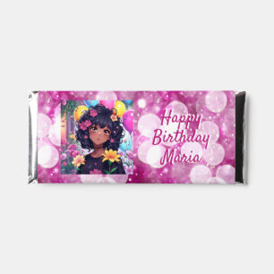Anime Girl of Color Personalized Birthday Hershey Bar Favors