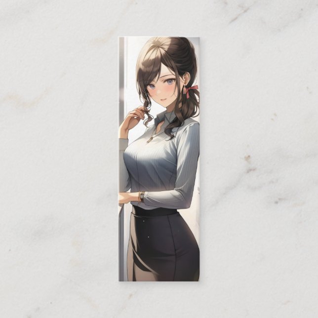 Anime Girl Office Worker Mini Business Card (Front)
