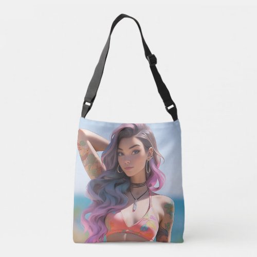 Anime Girl on Beach Crossbody Bag