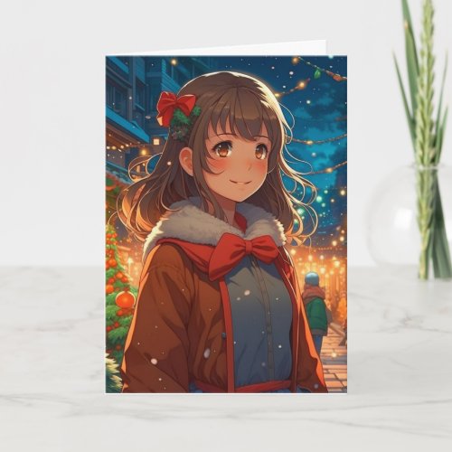 Anime Girl on Christmas Night Card