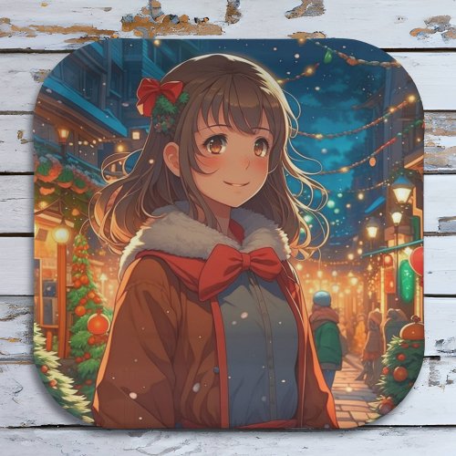 Anime Girl on Christmas or New Years Eve Paper Plates