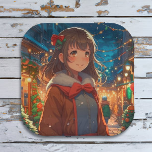 Anime Girl on Christmas or New Year's Eve Paper Plates