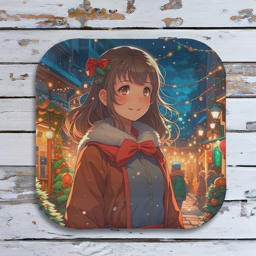 Anime Girl on Christmas or New Years Eve Paper Plates