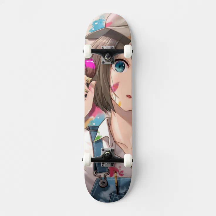 Anime Girl on Skateboard, Anime Girl Skateboard, Skateboard | Zazzle