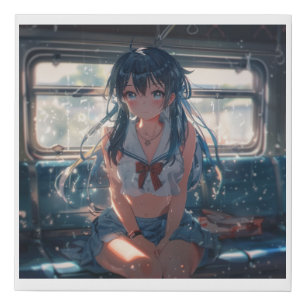 Anime Girl on Train Faux Canvas Print