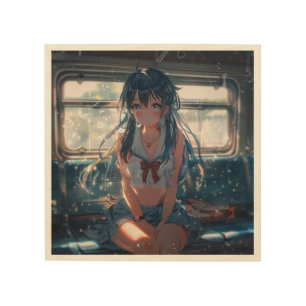 Anime Girl on Train Wood Wall Art
