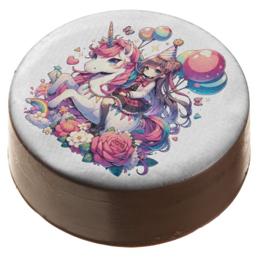 Anime Girl on Unicorn Birthday  Chocolate Covered Oreo