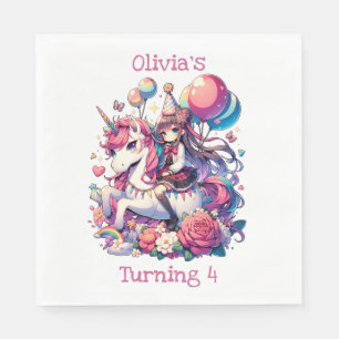 Anime Girl on Unicorn Birthday Personalized Napkins