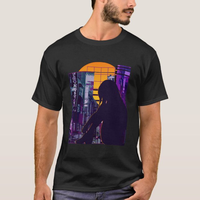 Anime Girl Otaku Vaporwave Aesthetic Sad Anime T-Shirt (Front)
