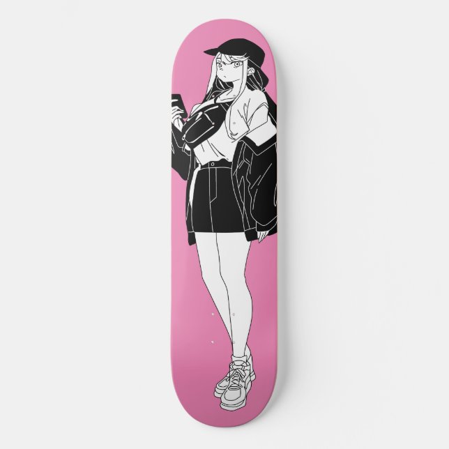 Anime Girl Out On Town Skateboard Deck (Front)