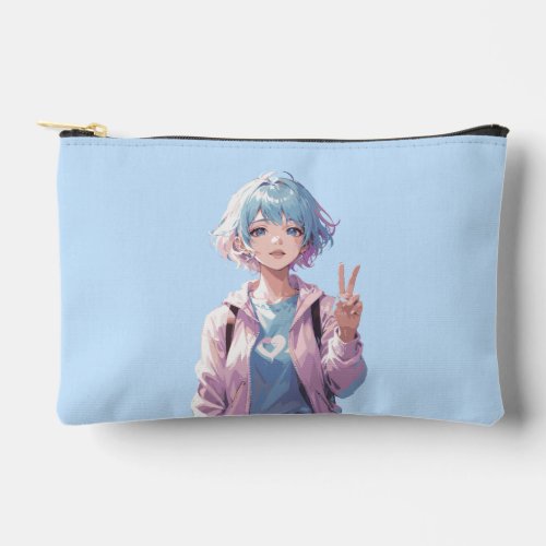 Anime girl peace sign design accessory pouch