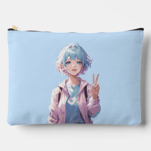 Anime girl peace sign design accessory pouch