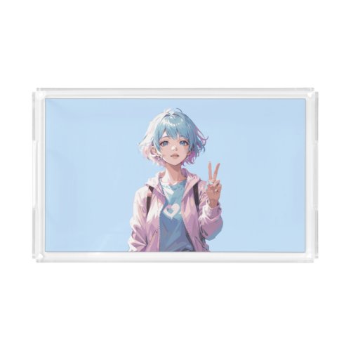 Anime girl peace sign design acrylic tray