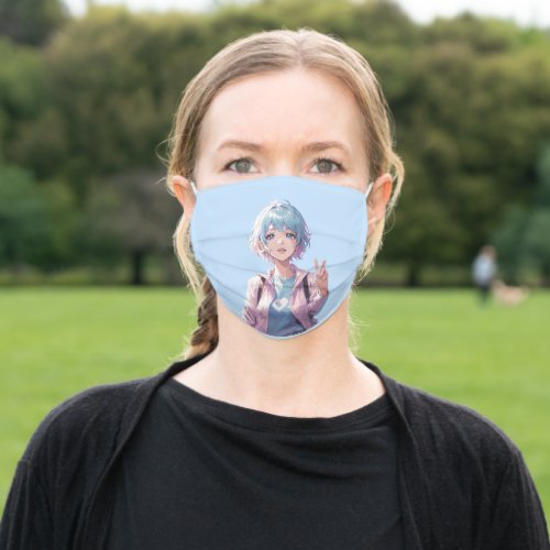 Anime girl peace sign design adult cloth face mask