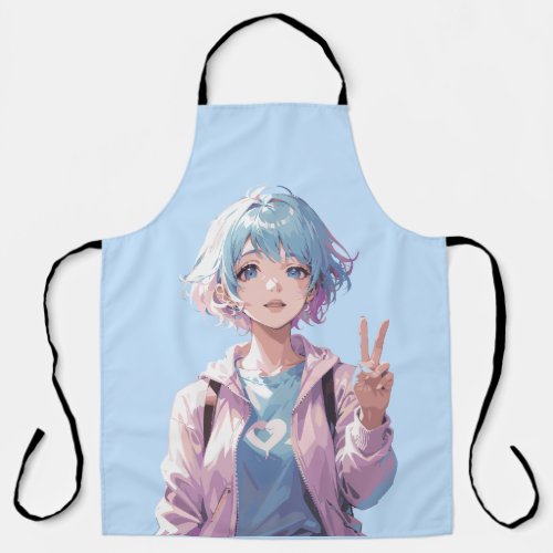 Anime girl peace sign design apron