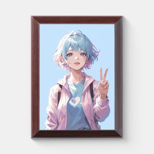 Anime girl peace sign design award plaque