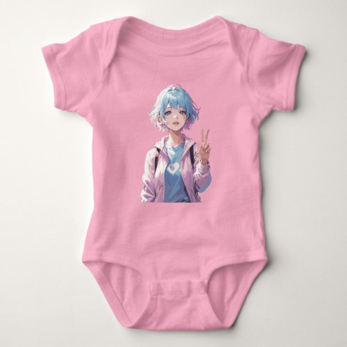 Anime girl peace sign design baby bodysuit