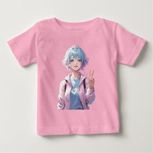 Anime girl peace sign design baby T_Shirt