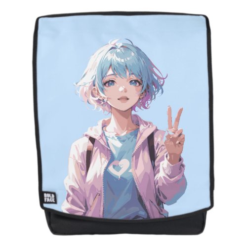 Anime girl peace sign design backpack