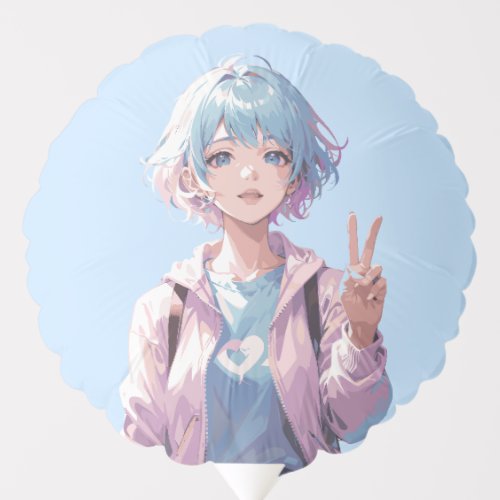 Anime girl peace sign design balloon
