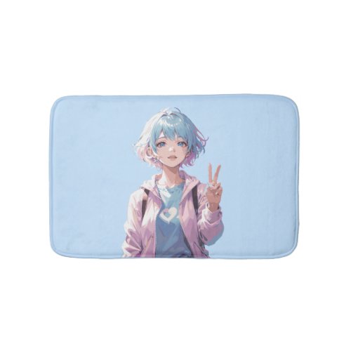 Anime girl peace sign design bath mat