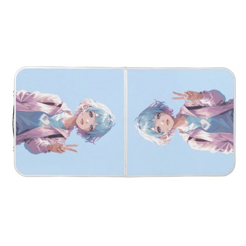Anime girl peace sign design beer pong table