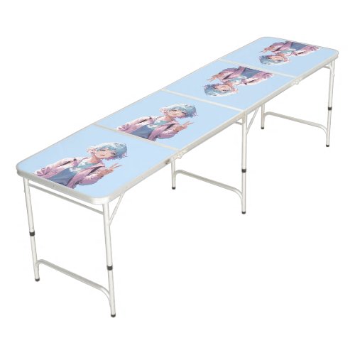 Anime girl peace sign design beer pong table