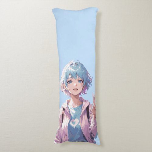 Anime girl peace sign design body pillow