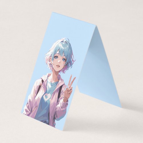 Anime girl peace sign design business card