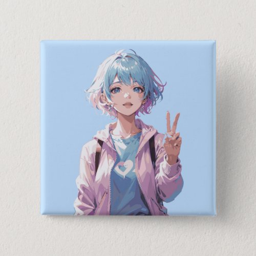 Anime girl peace sign design button