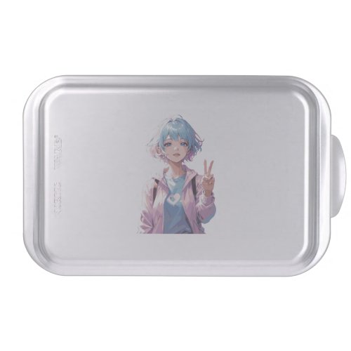 Anime girl peace sign design cake pan