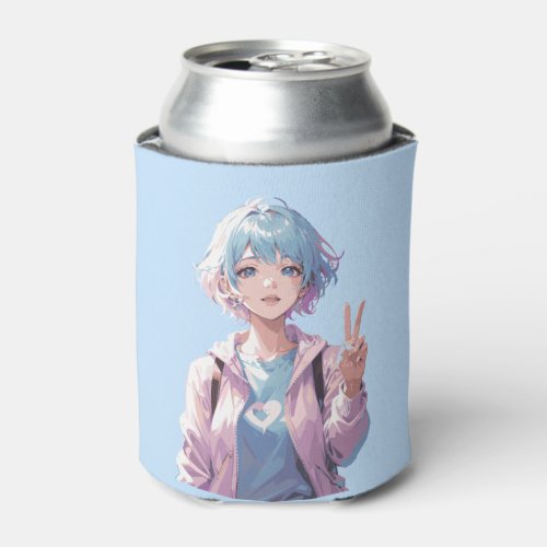 Anime girl peace sign design can cooler
