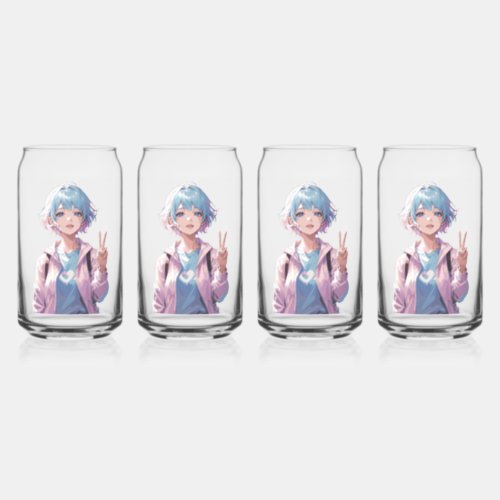 Anime girl peace sign design can glass
