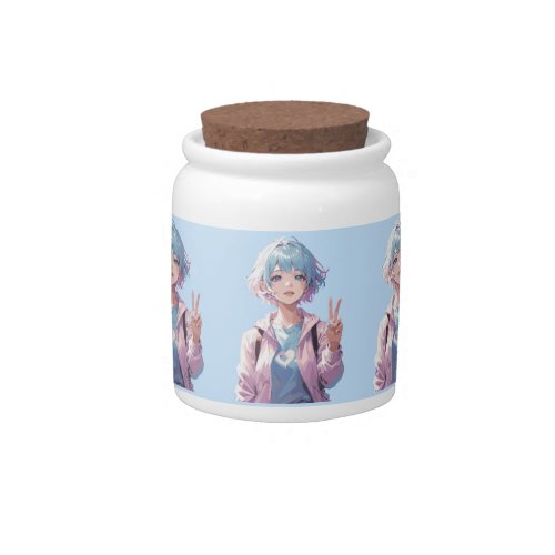 Anime girl peace sign design candy jar